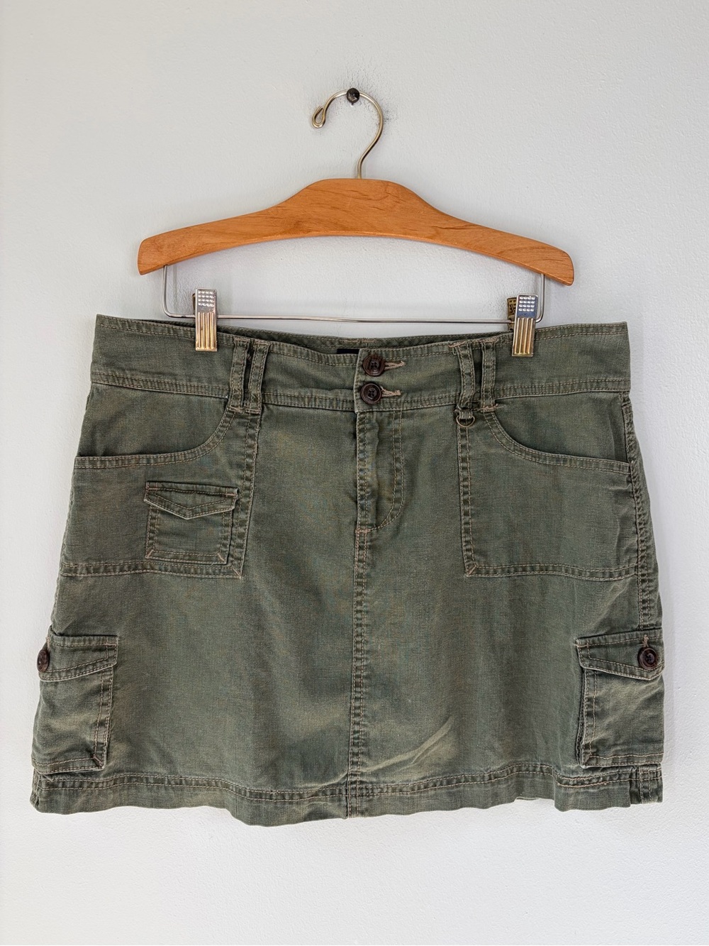 Sonoma Olive Green Linen Cotton Blend Cargo Utility Mini Skirt